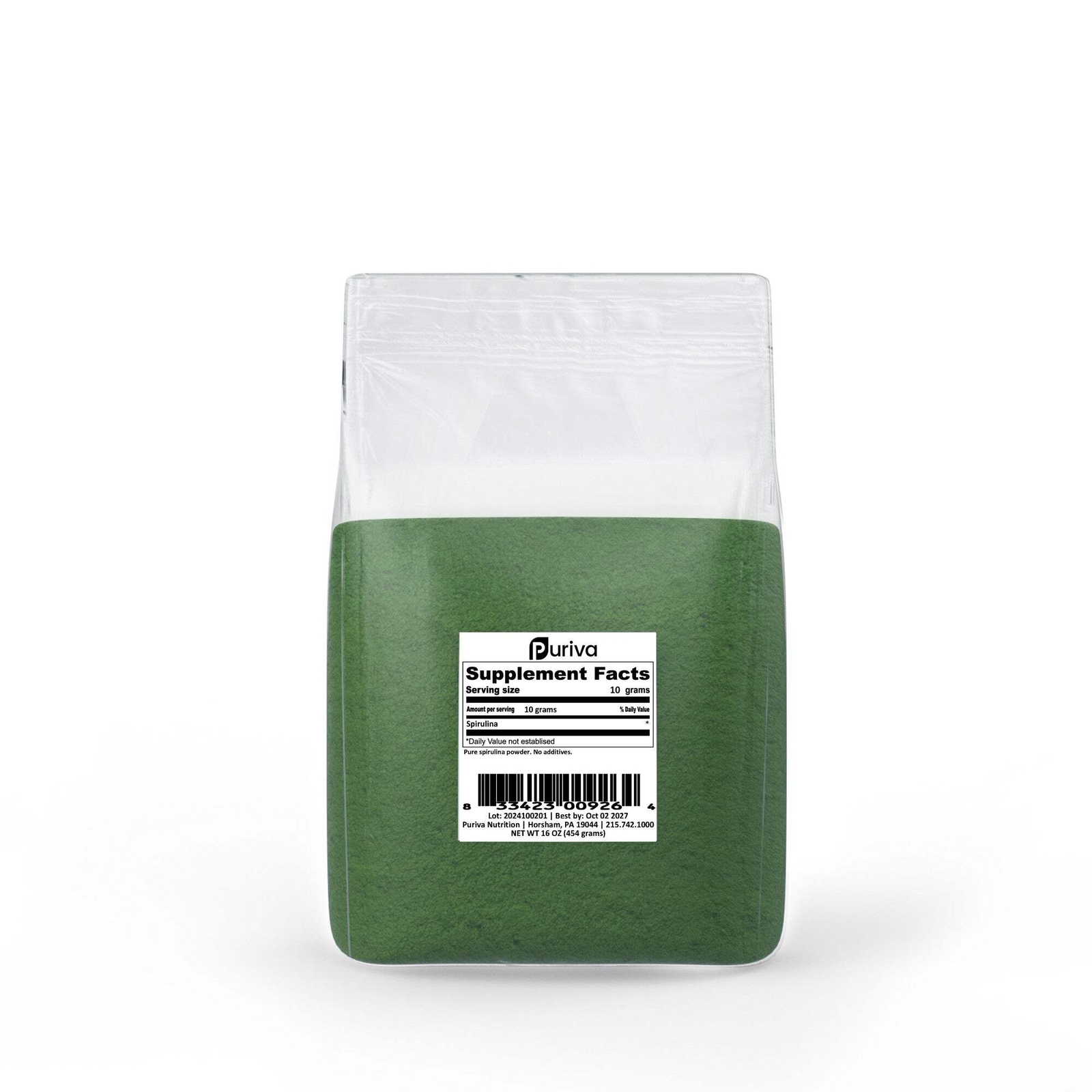 Spirulina powder, 1 pound, Puriva Nutrition