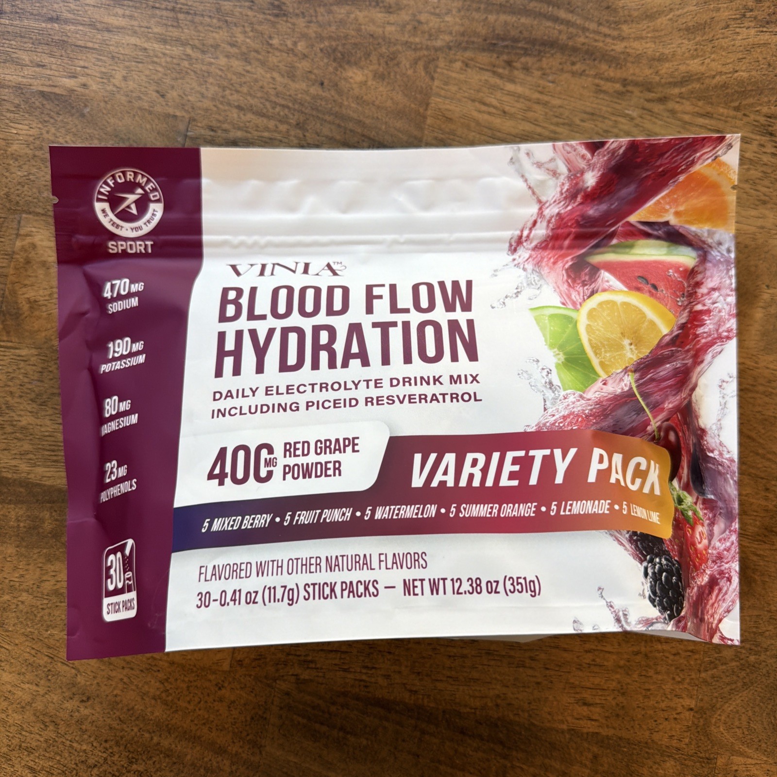 VINIA Resveratrol Electrolyte Hydration Powder Mix Variety Mix Blood Flow 30