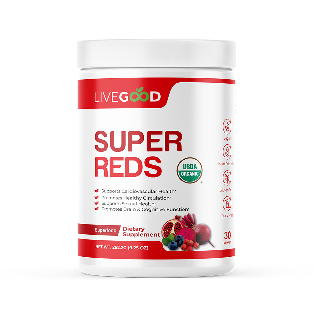 LiveGood Organic Super Reds Powder Nitric Oxide Heart Health Energy 30 Servings