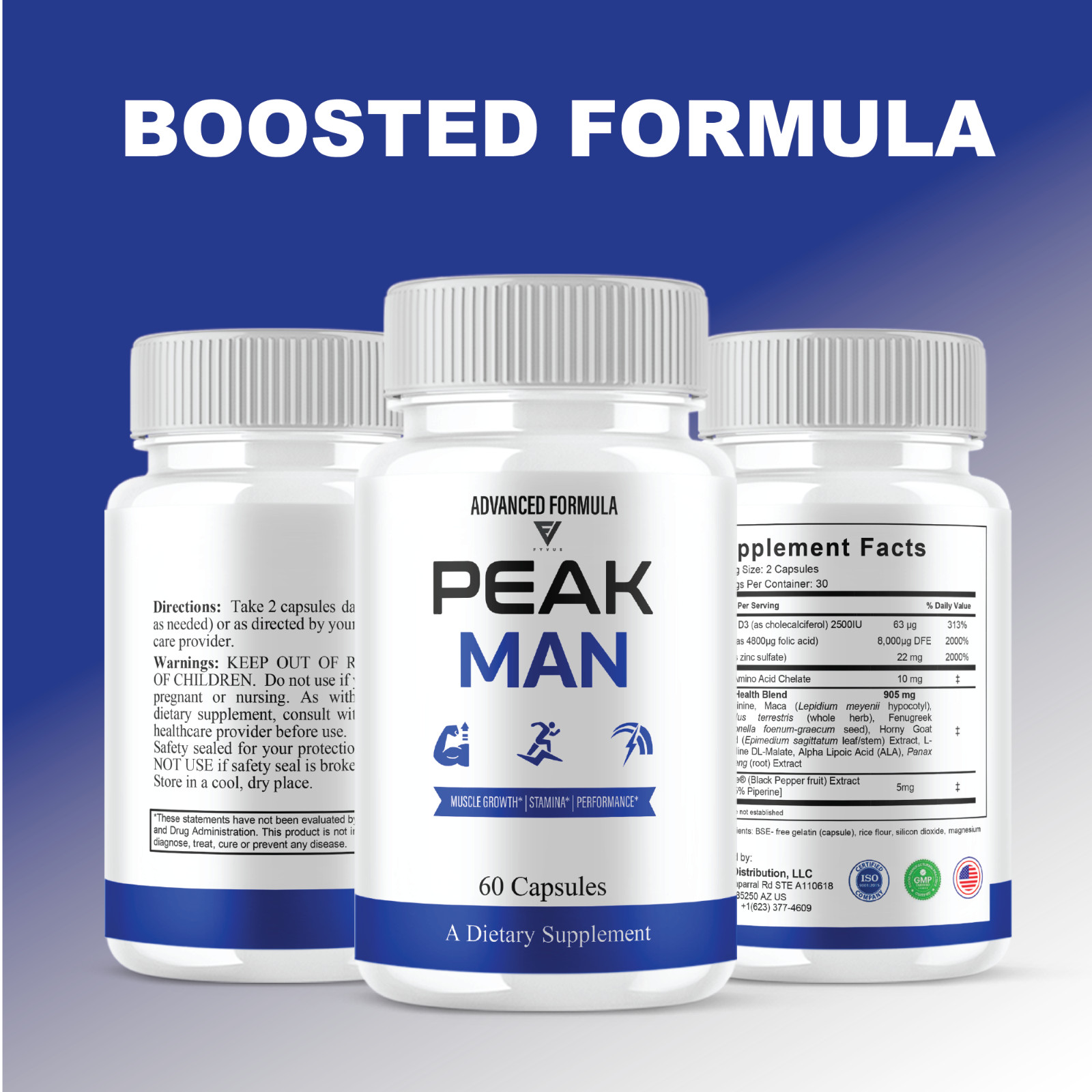 (3 Pack) Peak Man Advanced Performance, PeakMan Maximum Strength (180 Capsules)