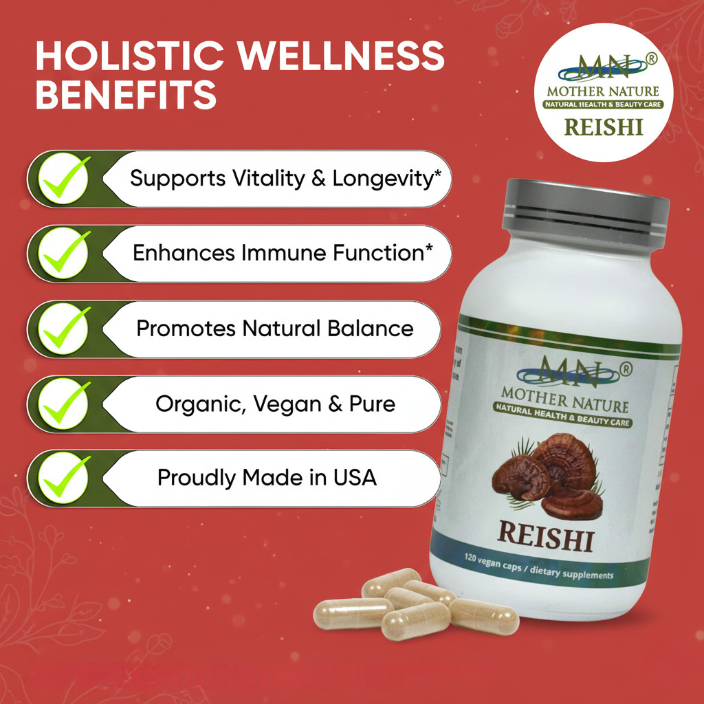 Mother Nature Reishi Mushroom Capsules Wellness Supplement — Vegetarian Capsules