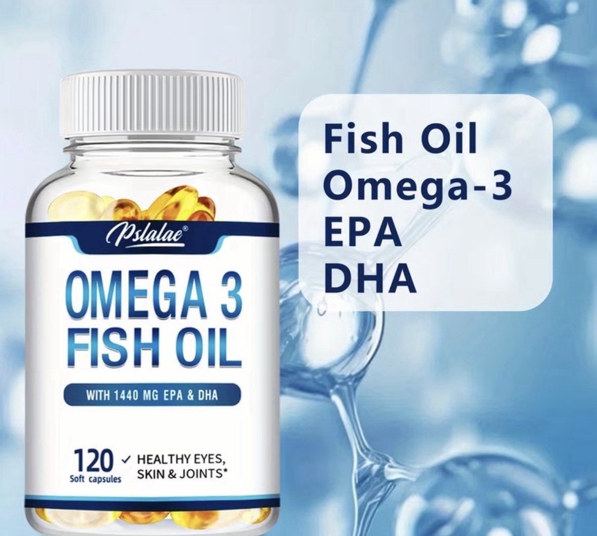 Pslalae Omega-3 Fish Oil Softgels 120 Count with EPA & DHA Eye Skin Joint