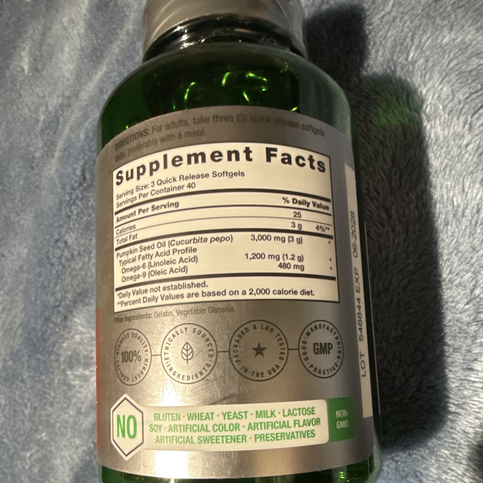 Horbaach Pumpkin Seed Oil 3000mg Non-GMO Gluten-Free, 120 Softgels