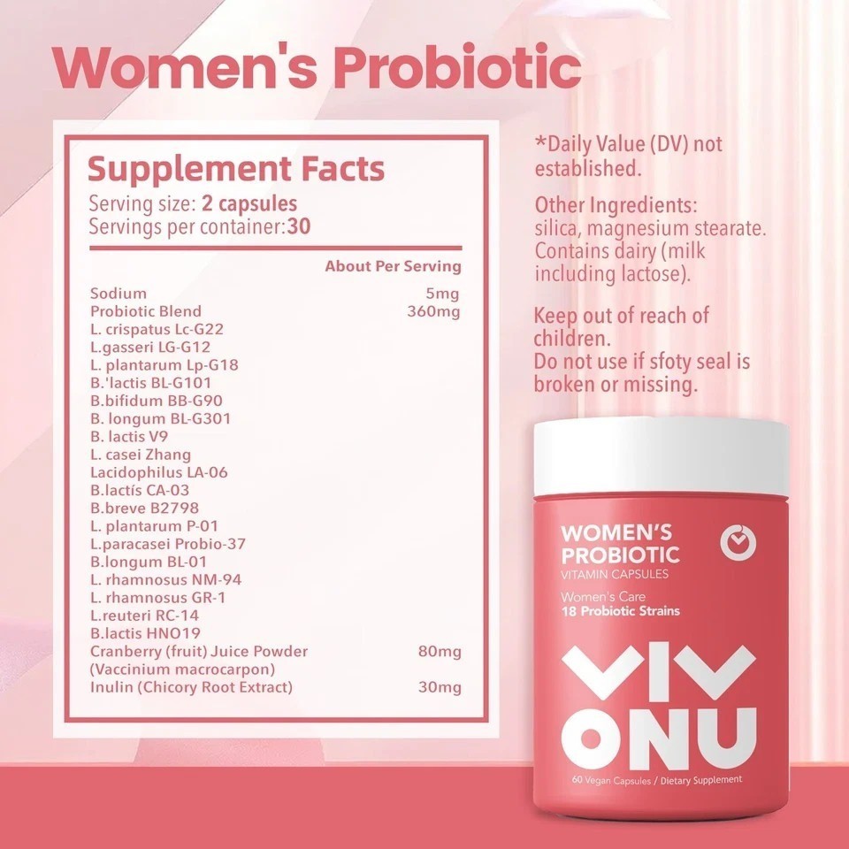VIVONU Women Oral Probiotic Capsules Natural Flora Support Healthy Feminine New