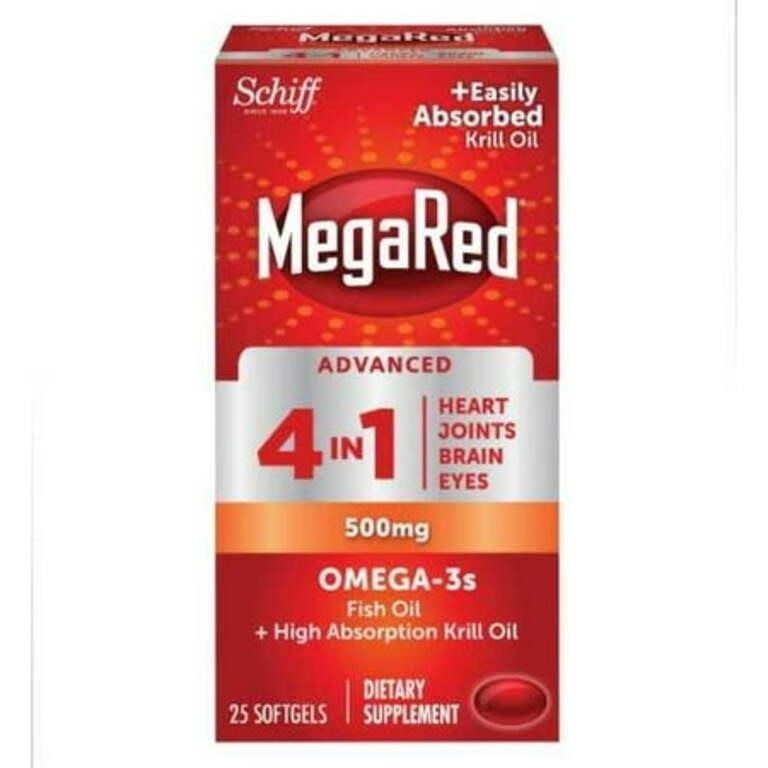 MegaRed Advanced 4 in 1 Omega 3’s Fish & Krill Oil 25 Softgels Exp: 03/2026