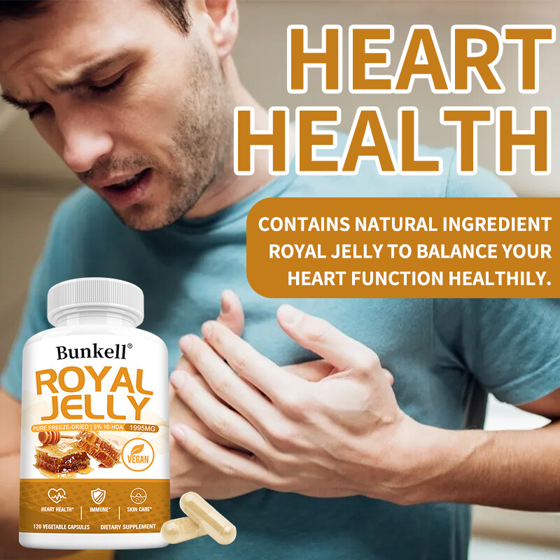 Royal Jelly Capsules 1995mg Equivalent,Heart,Immune & Skin Support, 120 Veg Caps