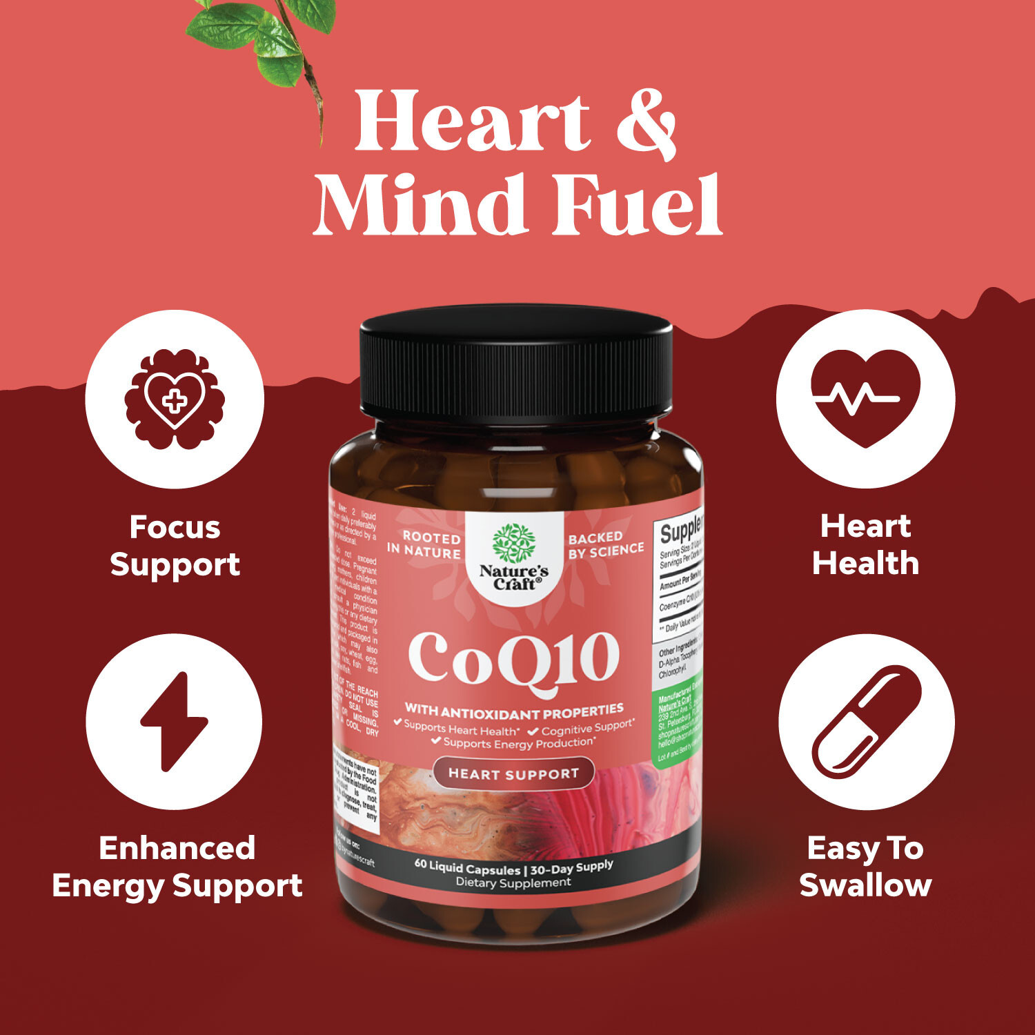 CoQ10 200mg Per Serving Liquid Capsules – High Absorption Coenzyme Q10 for Heart