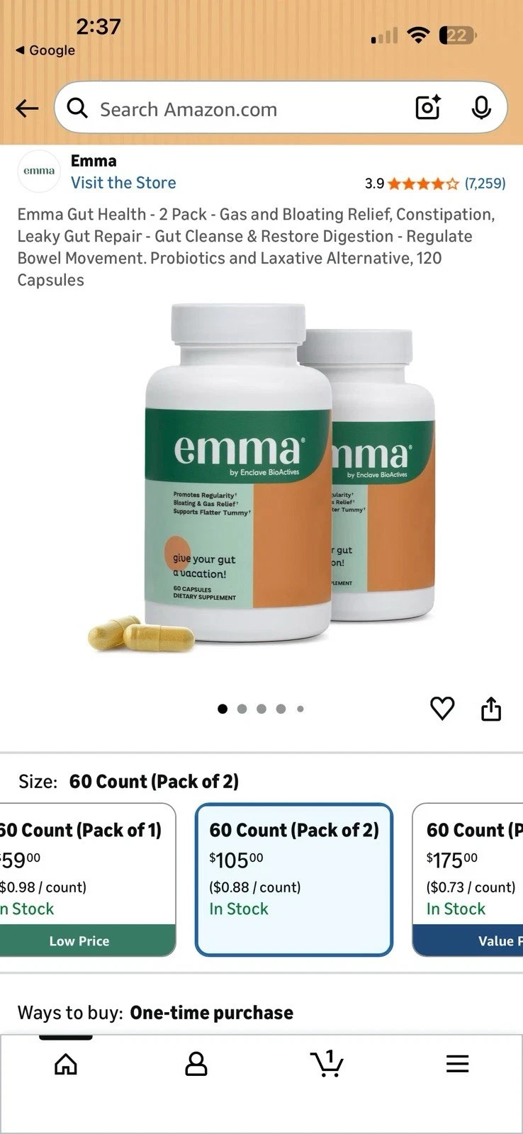 Emma Gut Health Supplement Regularity Bloating Gas Relief (2) 60 Count EXP 3/27
