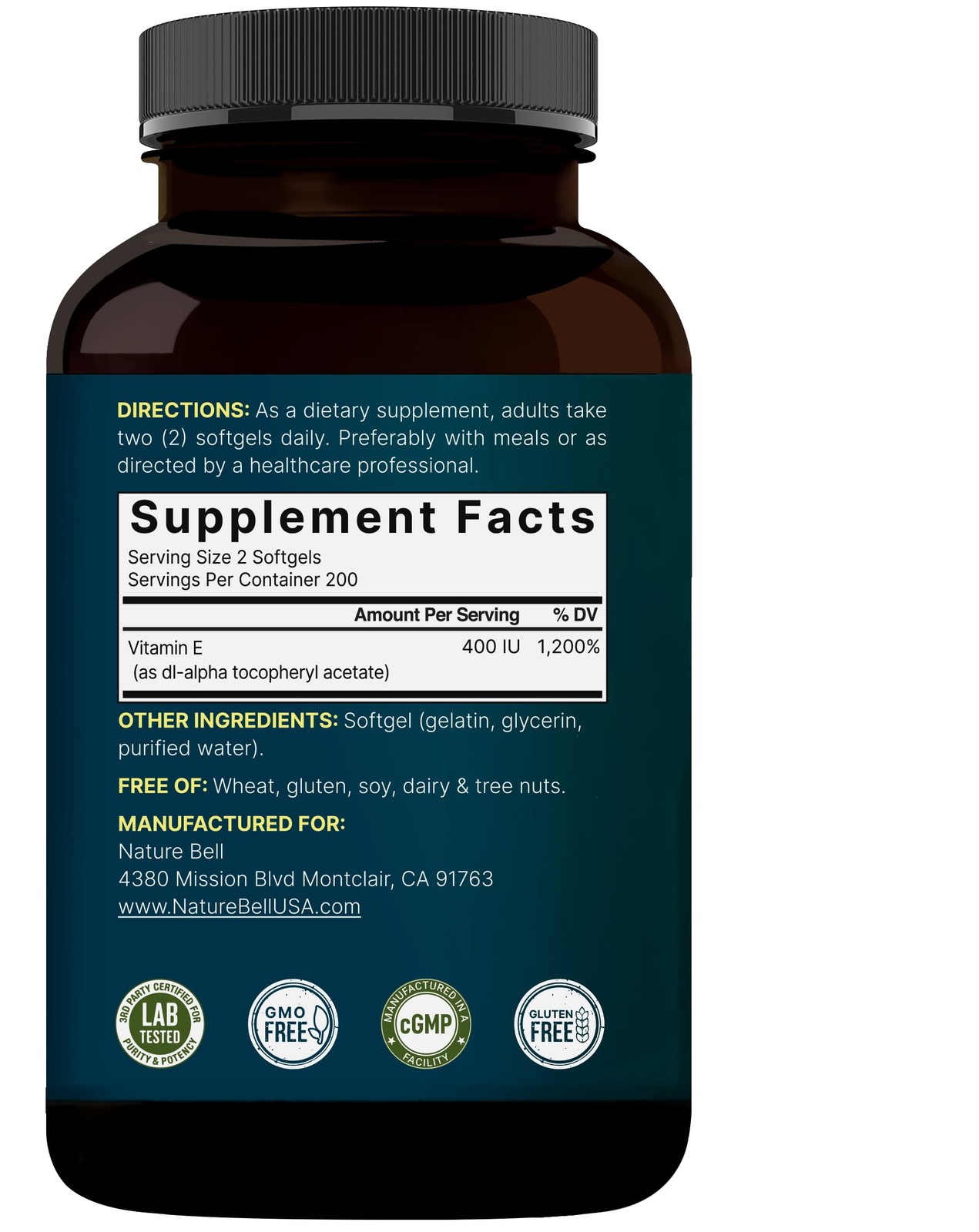 NatureBell Vitamin E Oil Softgels, 400iu Per Serving, 400 Count (Pack of 1)