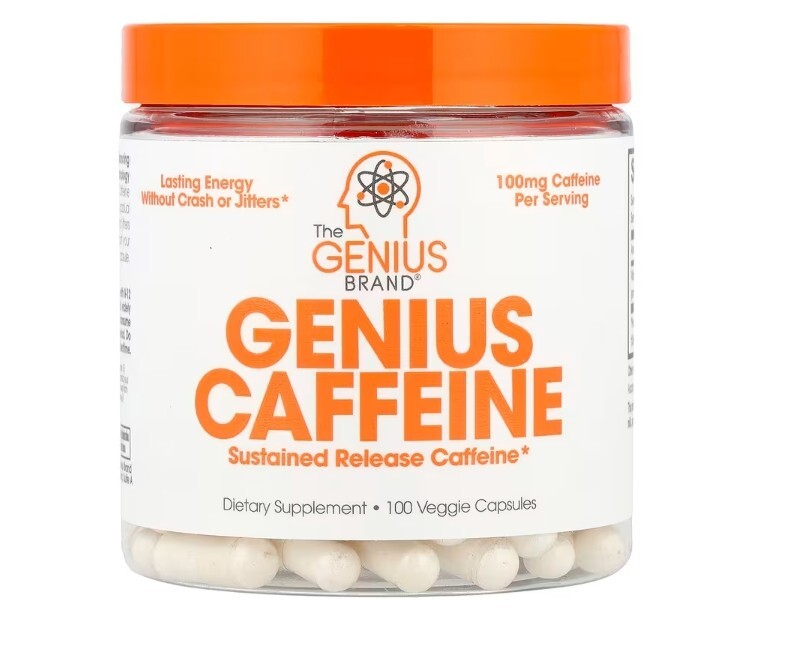 The Genius Brand, Genius Caffeine, 3 PACK, 100 mg, 100 Veggie Capsules 300 total