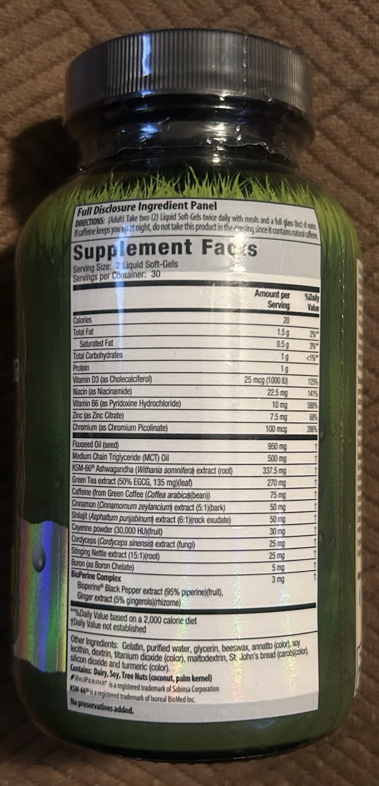 Irwin Naturals Testosterone-Extra Fat Burner 60 Liquid Soft-Gels Exp 7/26