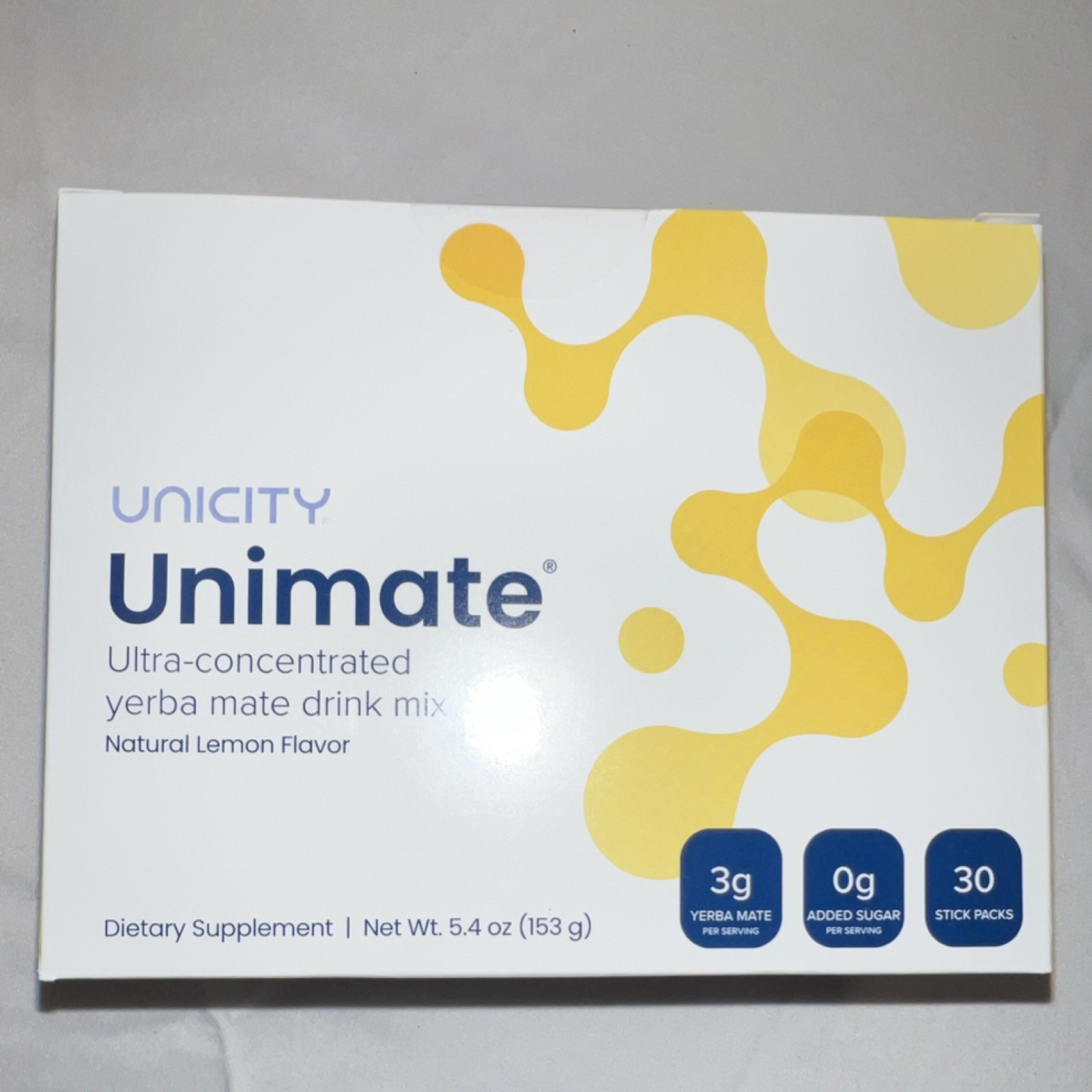 Unicity Yerba Mate Drink Mix Natural Lemon 30 Stick Packs Ultra-Concentrated