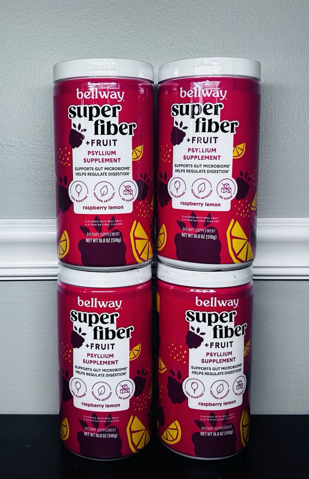 4 X Bellway Super Fiber + Fruit Psyllium Husk Raspberry Lemon 18 oz Each