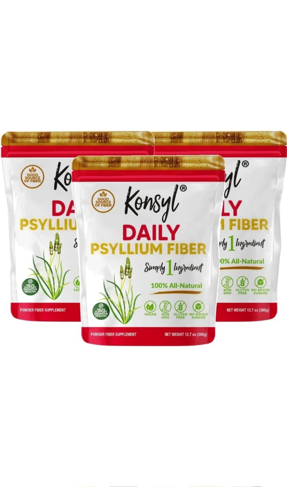 Konsyl Daily Psyllium Fiber 3 Pack,12.7oz/360g Gusset Bag Gluten Free, , Ex:7/25