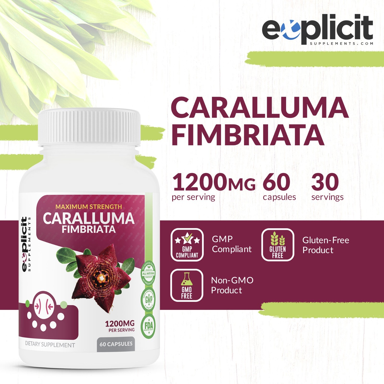 Caralluma Fimbriata Max Strength Appetite Suppressant, 1200mg/serv, 30 Servings