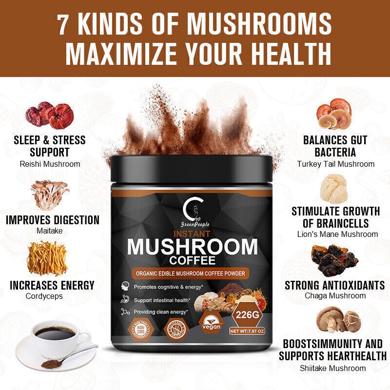 Mushroom Coffee Blend 7 Mushrooms Immune, Energy & Focus Support 28 Servings