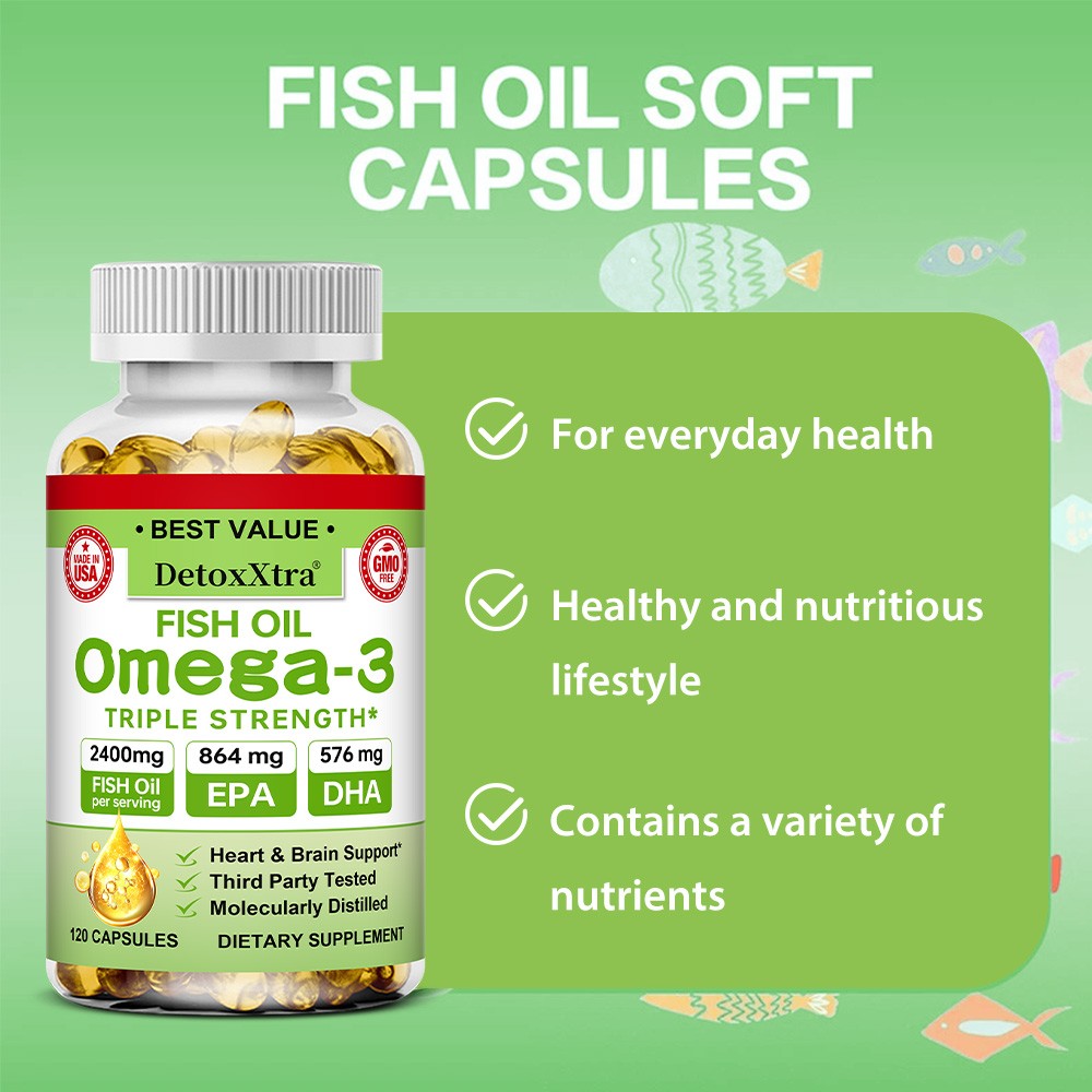 Omega 3 Fish Oil – 2400mg, 30/60/120 Capsules – 3x Strength Non-GMO Vegan