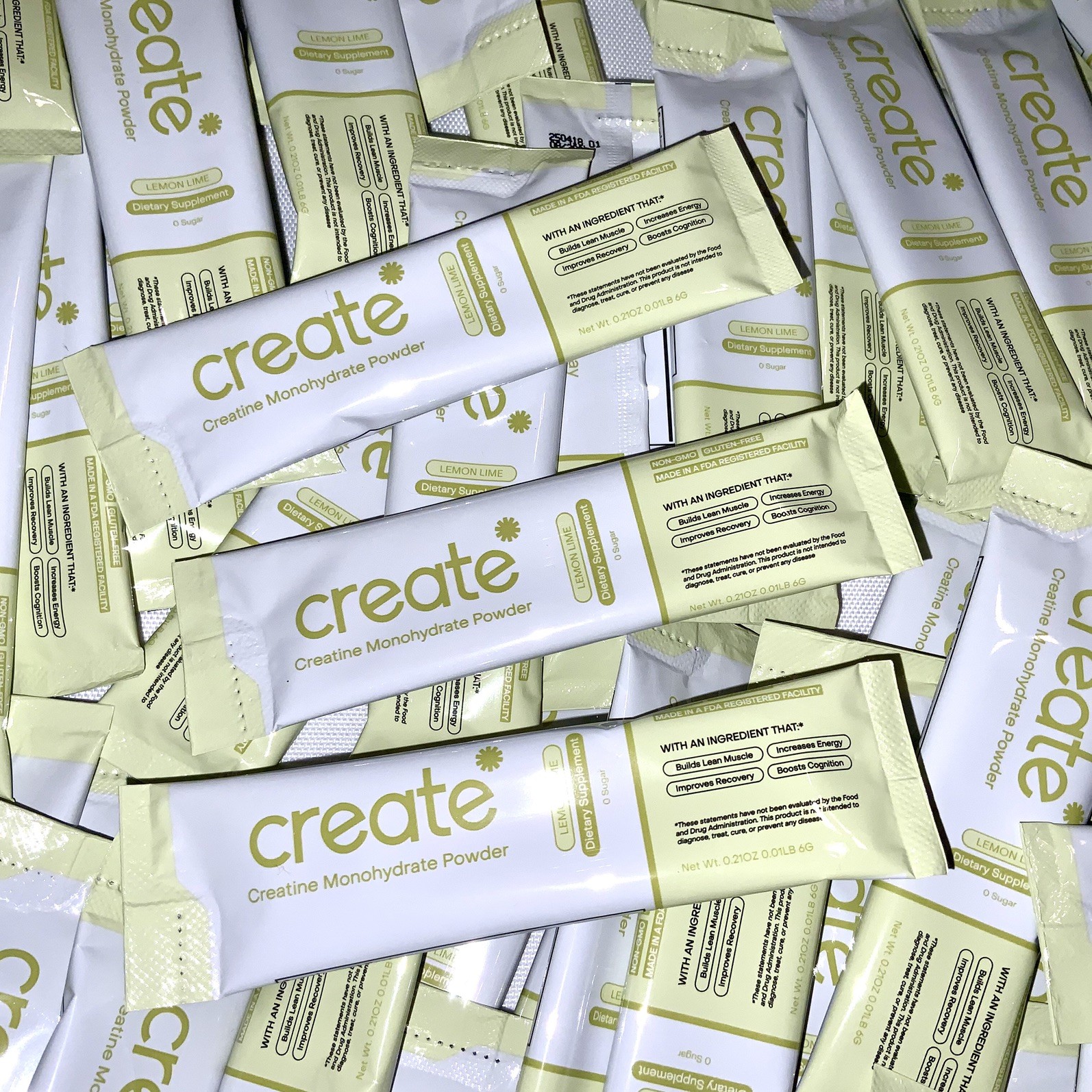 HUGE LOT ( 120 Sticks ) Create Creatine Monohydrate powder Packs Lemon Lime 8/27