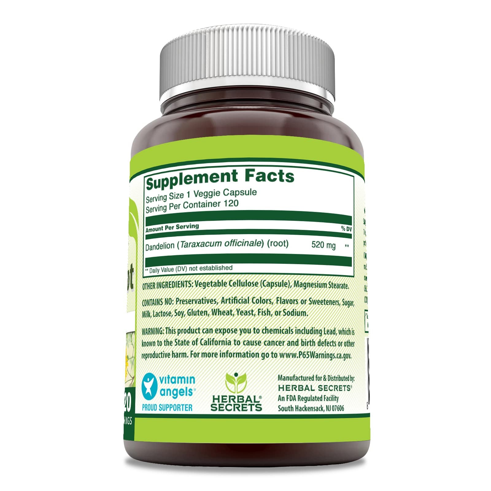 Herbal Secrets Dandelion Root Supplement | 520 Mg | 120 1 Count (Pack of 1)
