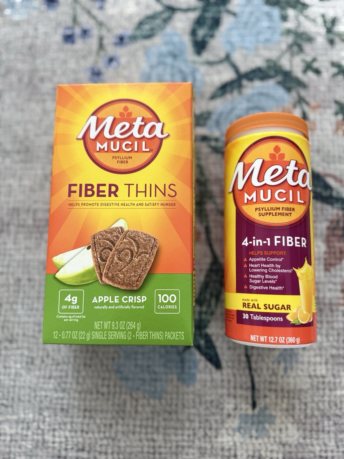 Metamucil Fiber Thins Apple Crisp & 4-in-1 Fiber Powder Psyllium 9.3oz 12.7oz