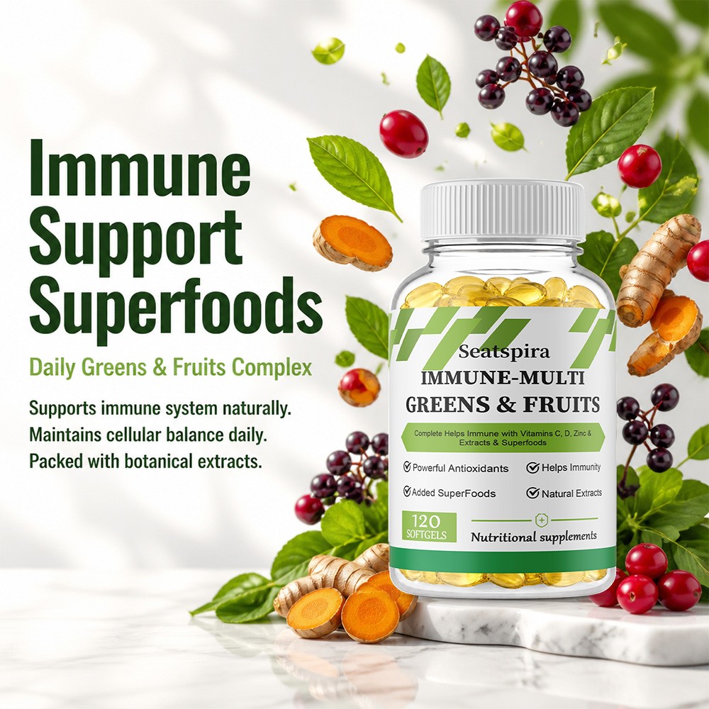 Seatspira Daily Green Fruit Immune Multi Softgel For Immune Daily Wellness 120CT