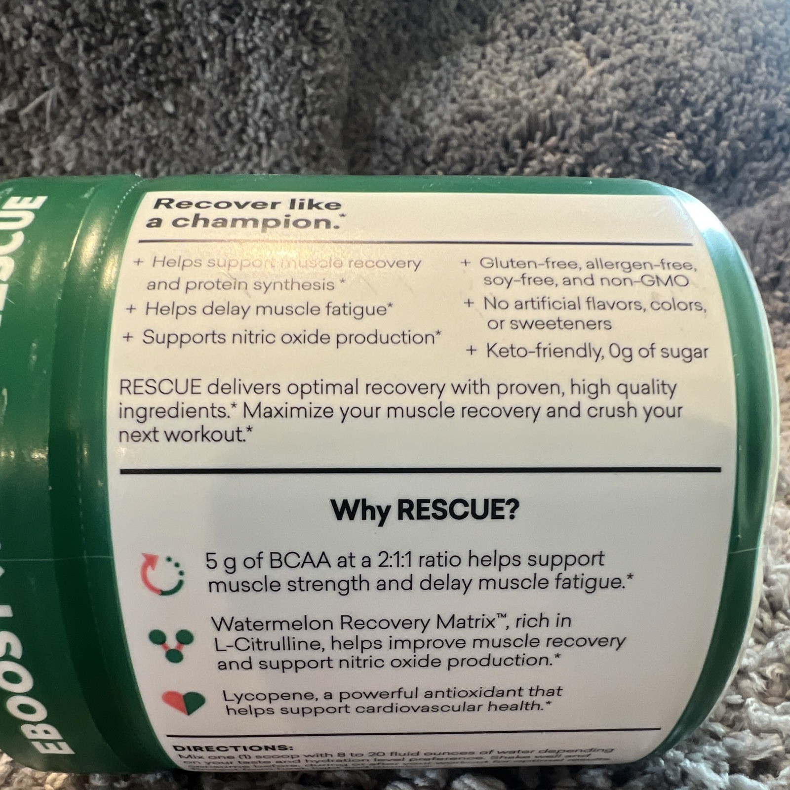 EBOOST Rescue 2:1:1 BCAA+ Recovery Matrix Powder Watermelon 8.74 oz