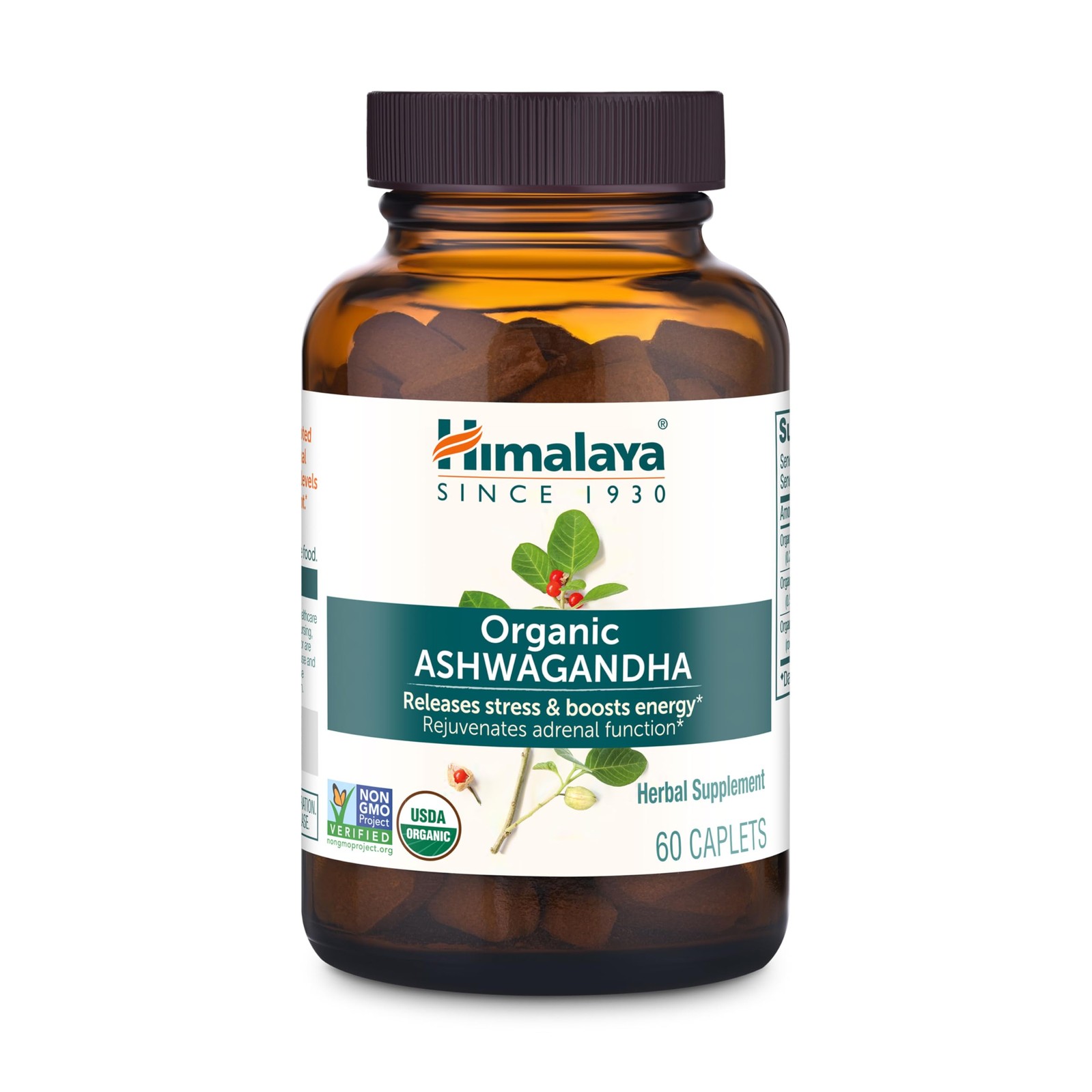 Himalaya Organic Ashwagandha Root, 60 Day 60 Count (Pack of 1), Color.value