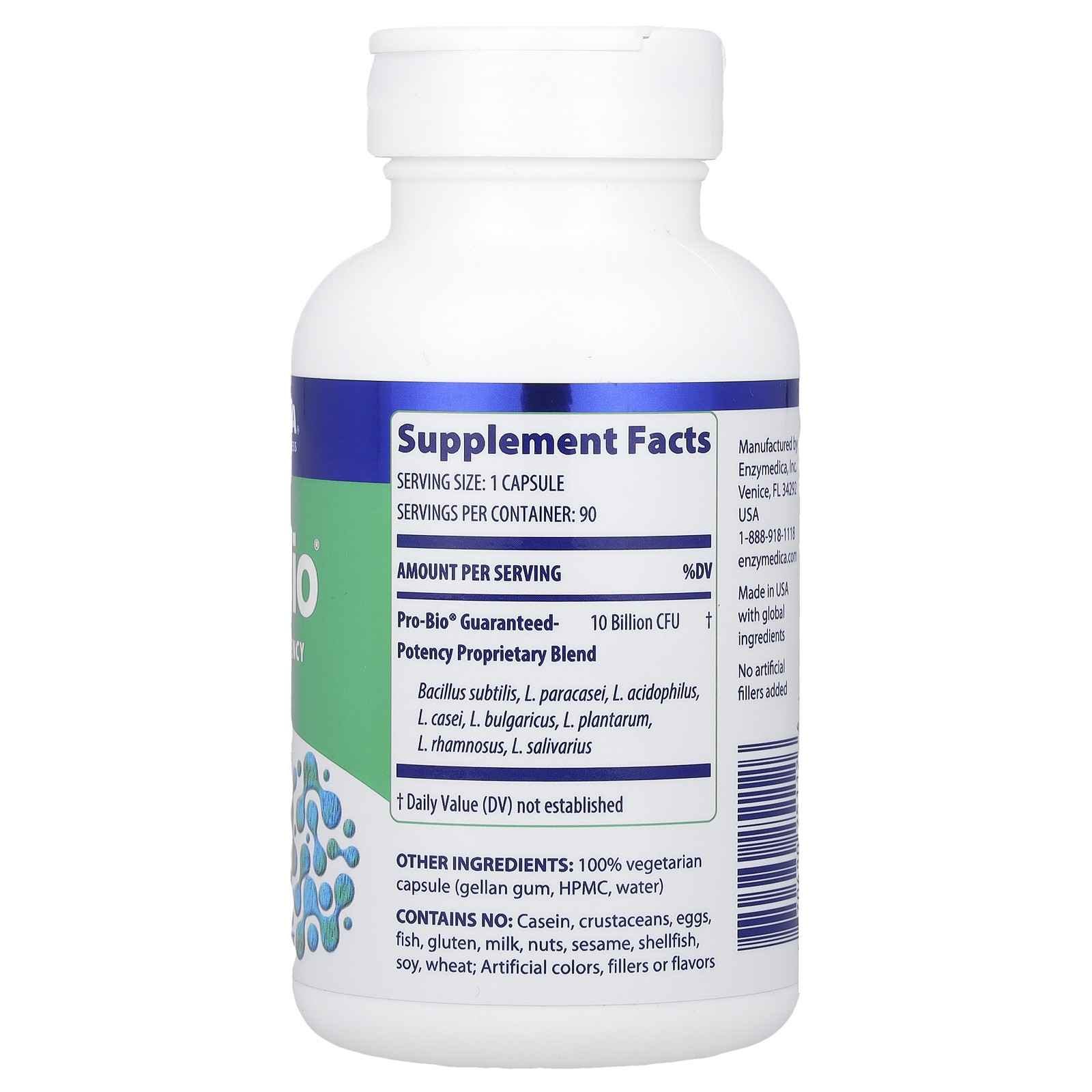 Enzymedica Pro-Bio Guaranteed Potency Probiotic 90 Capsules Casein-Free,