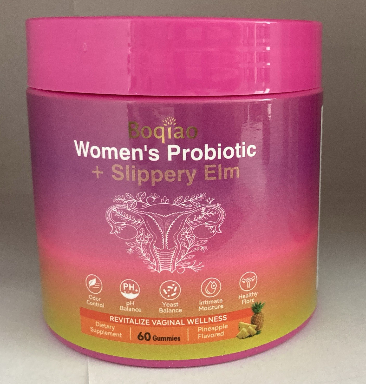 Boqiao Women’s Probiotic + Slippery Elm Pineapple Flavor, 60 Gummies