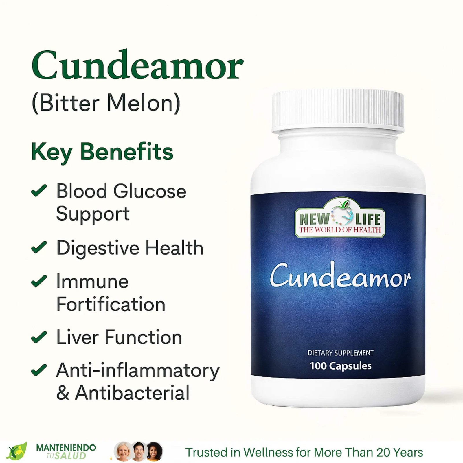 New Life Cundeamor 100mg, Glucose Management, 100 Capsules