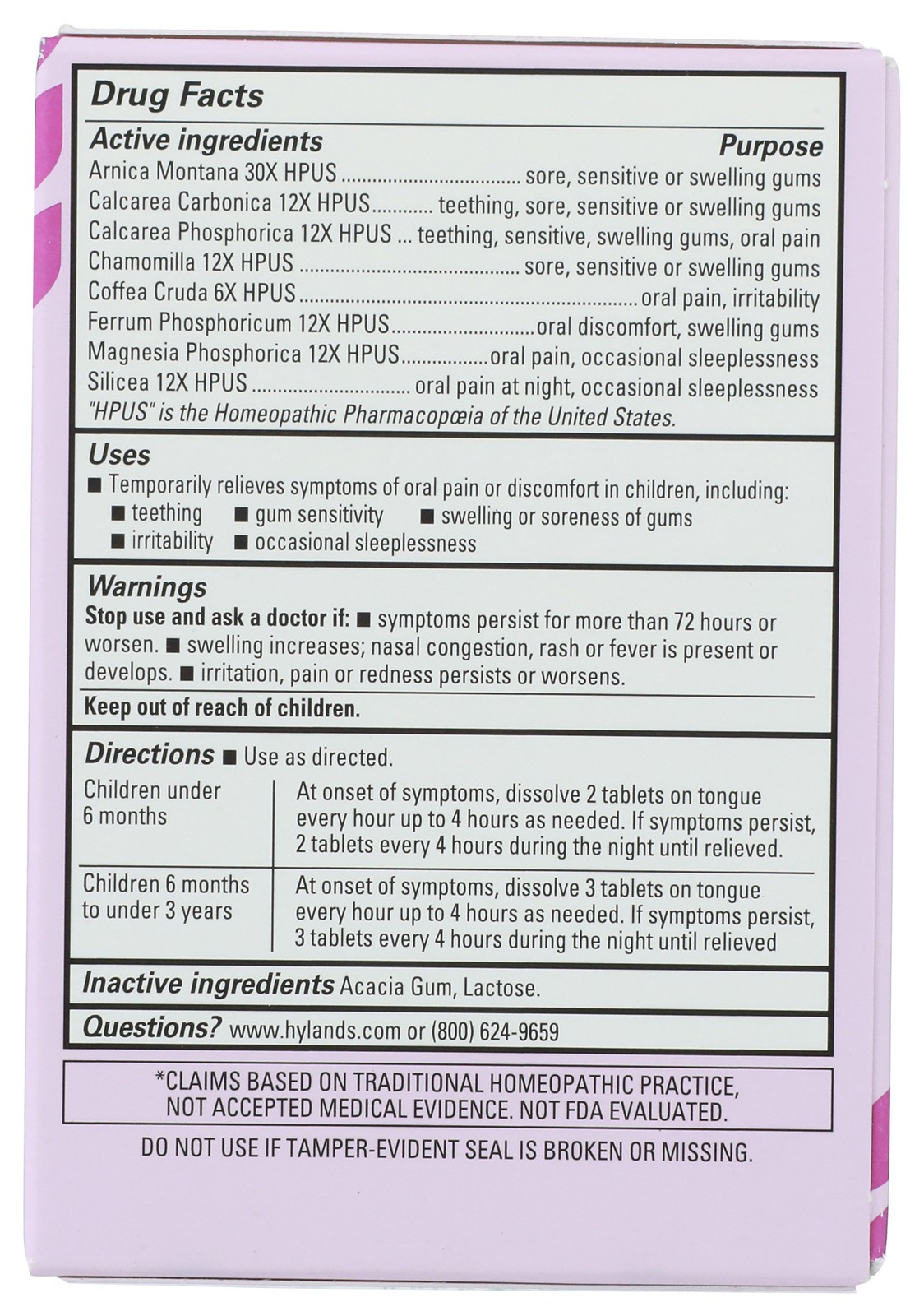Hyland’S Naturals Baby Oral Pain Relief Nighttime Tablets 1 Pack