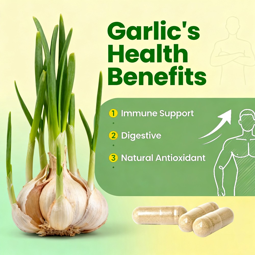 Organic Garlic Bulb Supplement 600mg 30/60/120Caps for Immune & Digestive Health