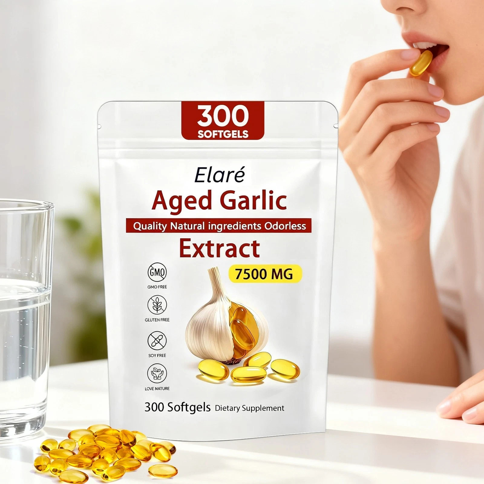 1-3Pack Garlic Aged Elare Essence, 300 Softgels, 7500mg Odorless