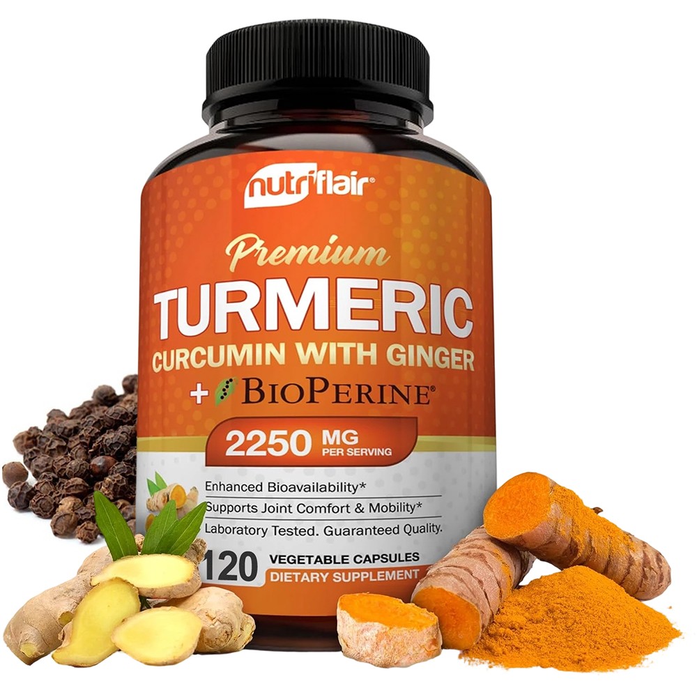 NutriFlair Premium Turmeric Curcumin – High Absorption Supplement, 120Caps