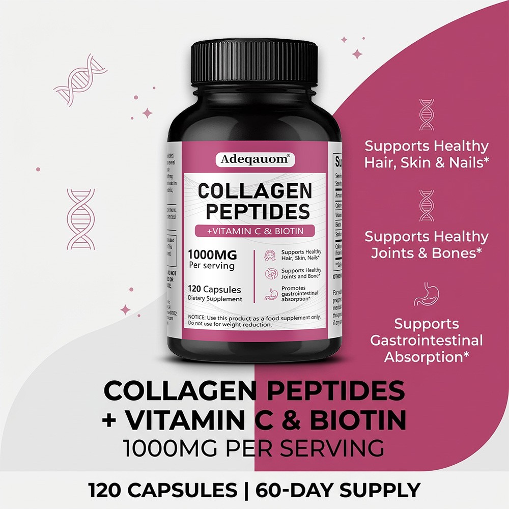 1000mg Collagen Peptides for Healthy Hair Skin Nails,Joint & Gut 30/60/120Caps