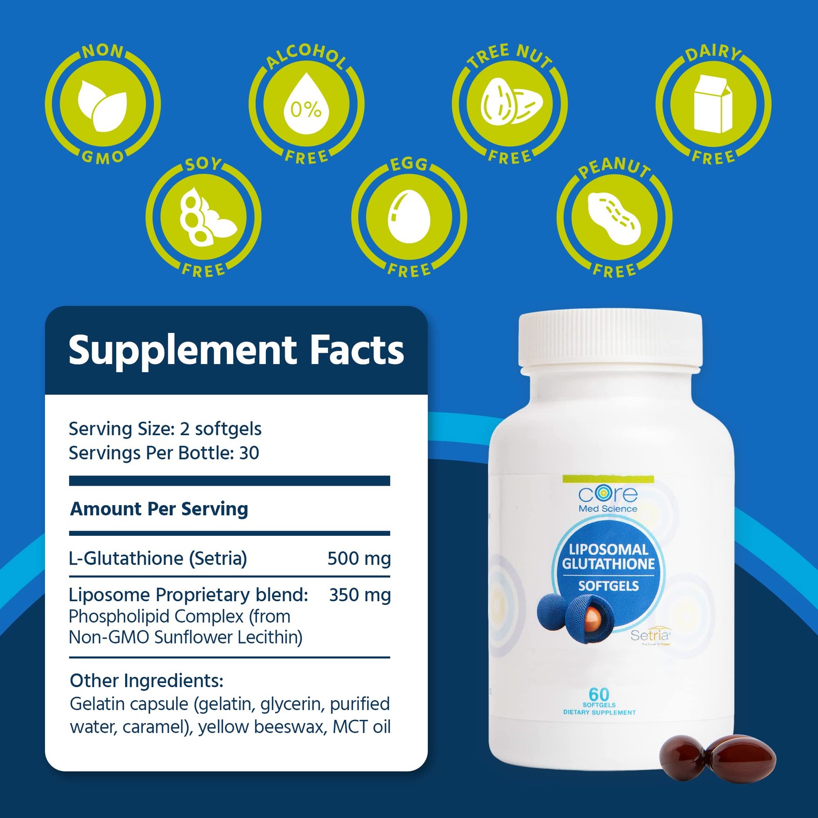 Core Med Science Liposomal 60 Count (Pack of 1), Glutathione