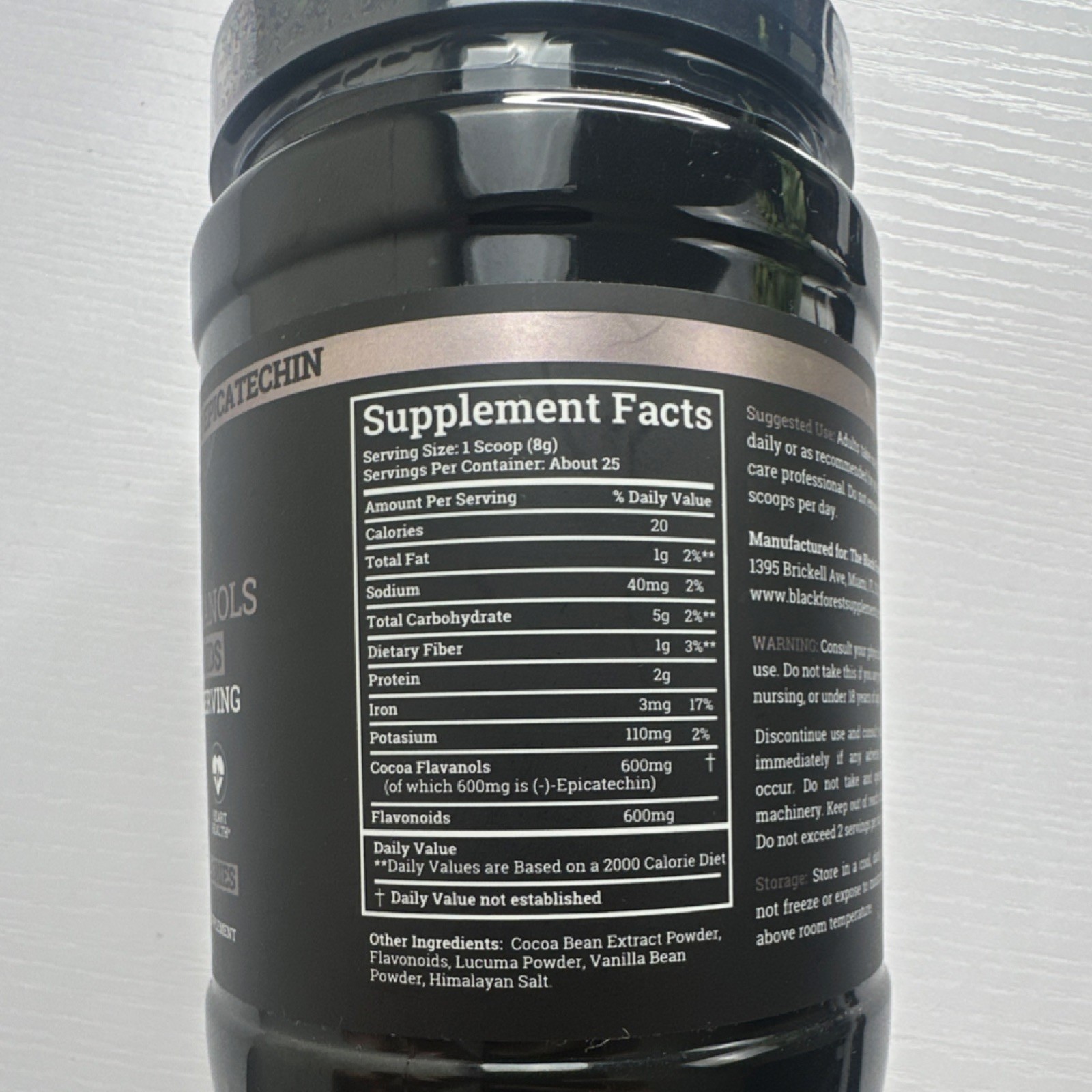 Black Forest Cocoa Flavanols & Flavonoids Powder Vegan 7.05oz Exp 08/2028