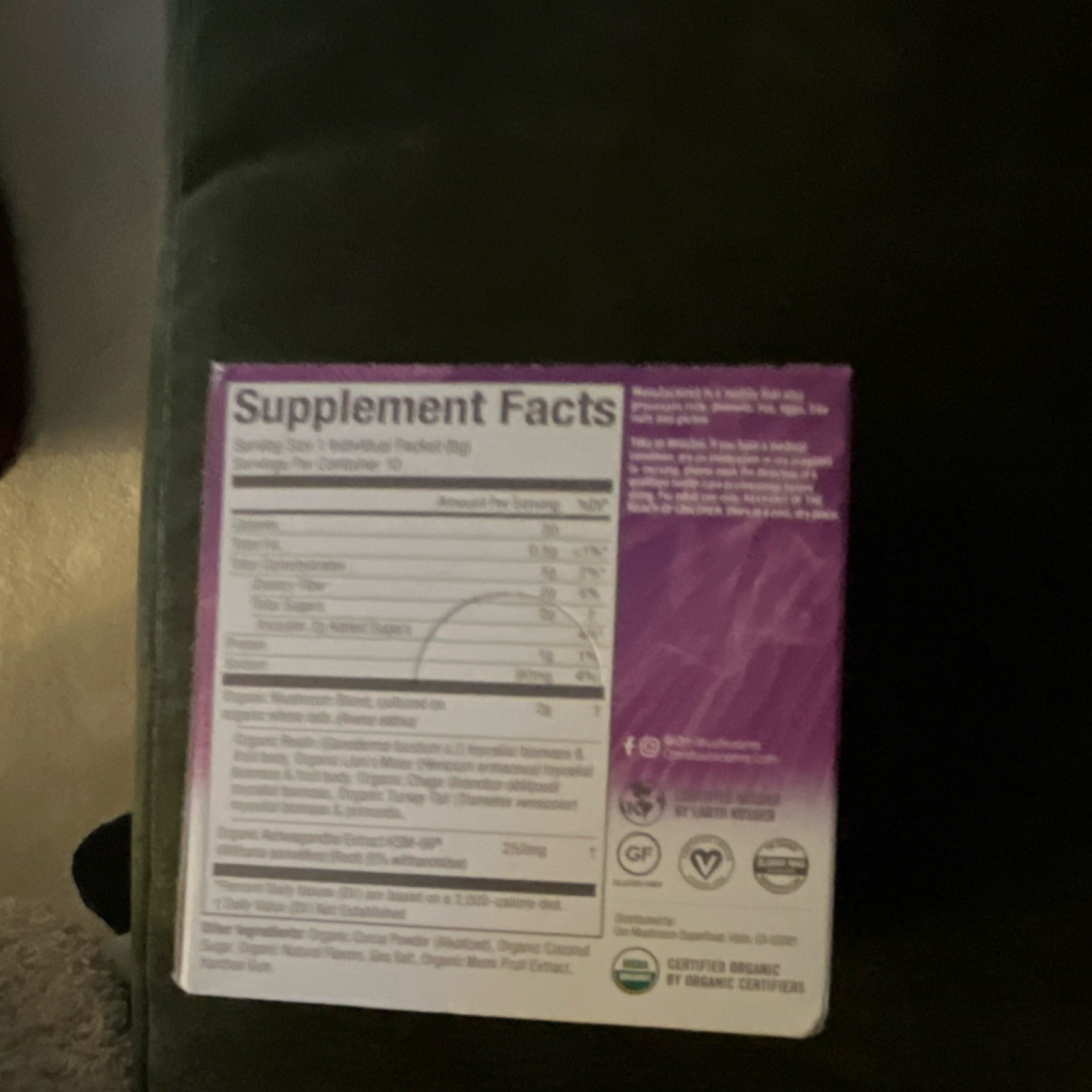 Om Superfood Mushroom Blend Powder Hot Chocolate Reishi Ashwagandha 10 Pack