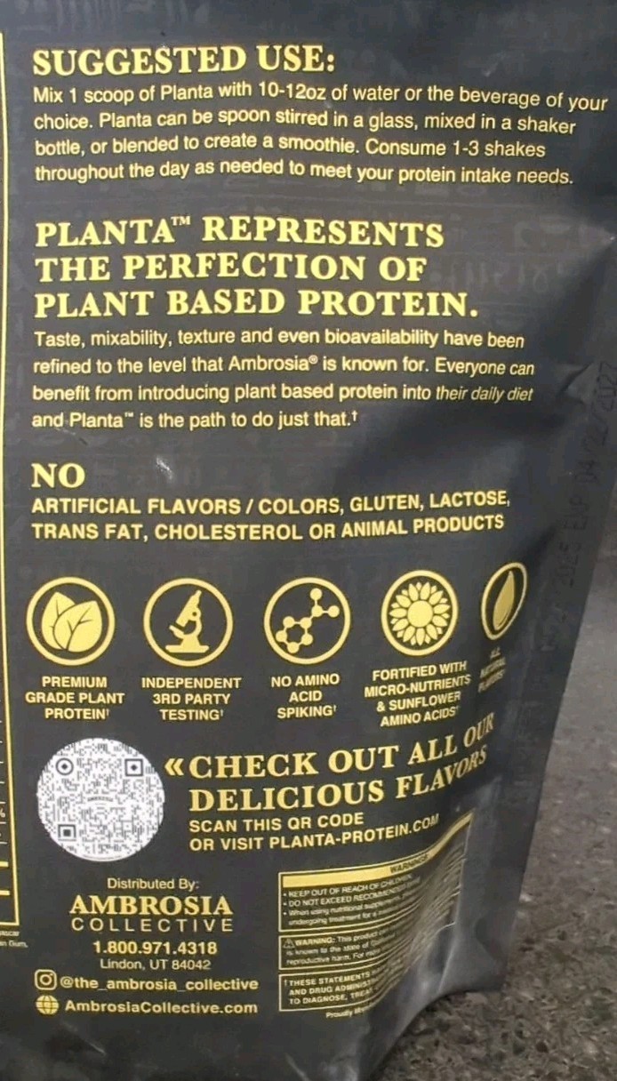 Ambrosia Collective Planta Plant Protein Madagascar Vanilla 20 Grams/14 Serving