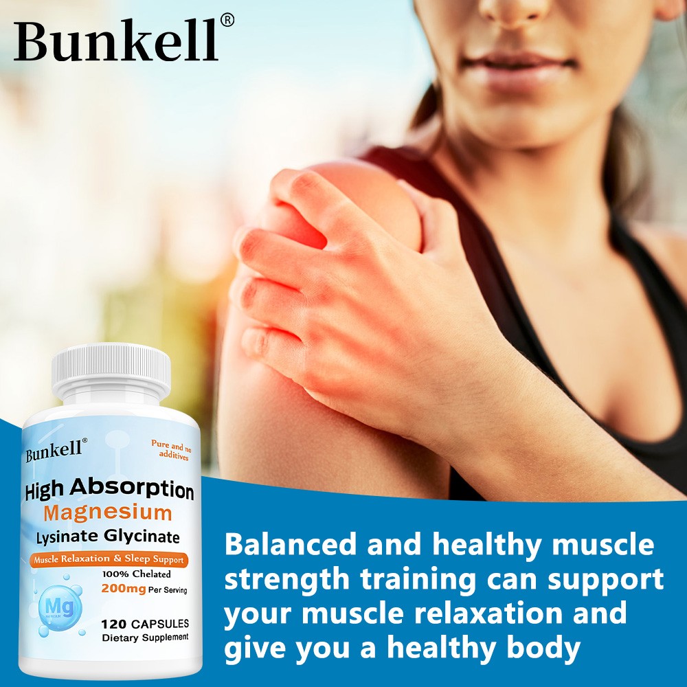 Magnesium Lysinate Glycinate Supplements Supports Muscle Relaxation 120 Capsules