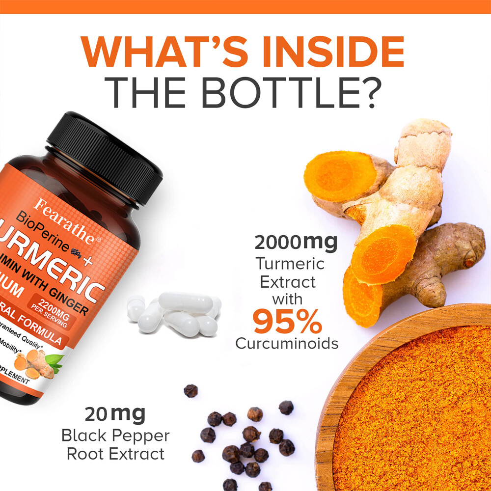 Turmeric Curcumin 2200mg w/Ginseng – Bones, Joint Support Vegan Caps