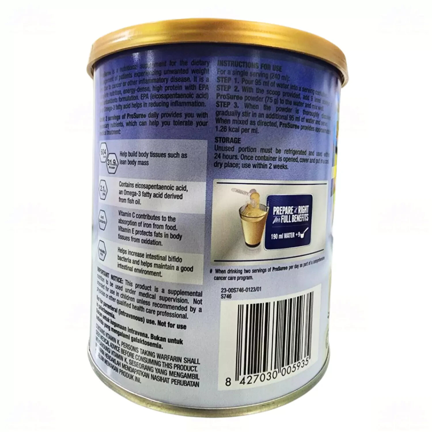 6 X Abbott Pro Sure Milk High Protein, Prebiotic & EPA 380g – FREE DHL EXPRESS