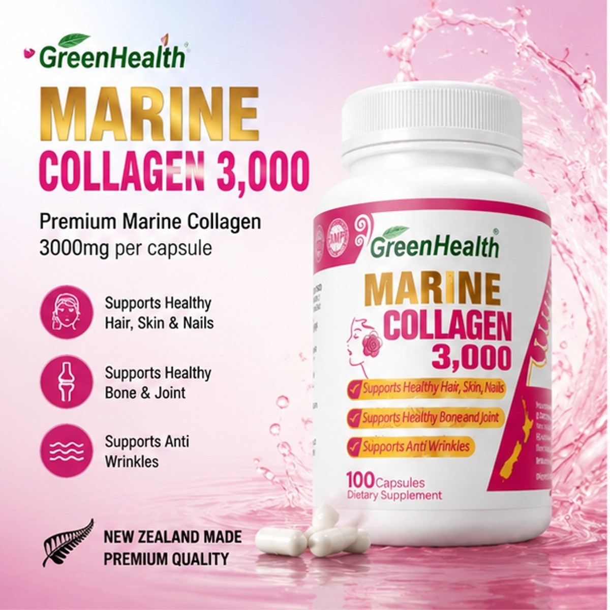 New Zealand Marine Collagen 3000mg x 100 vege capsules