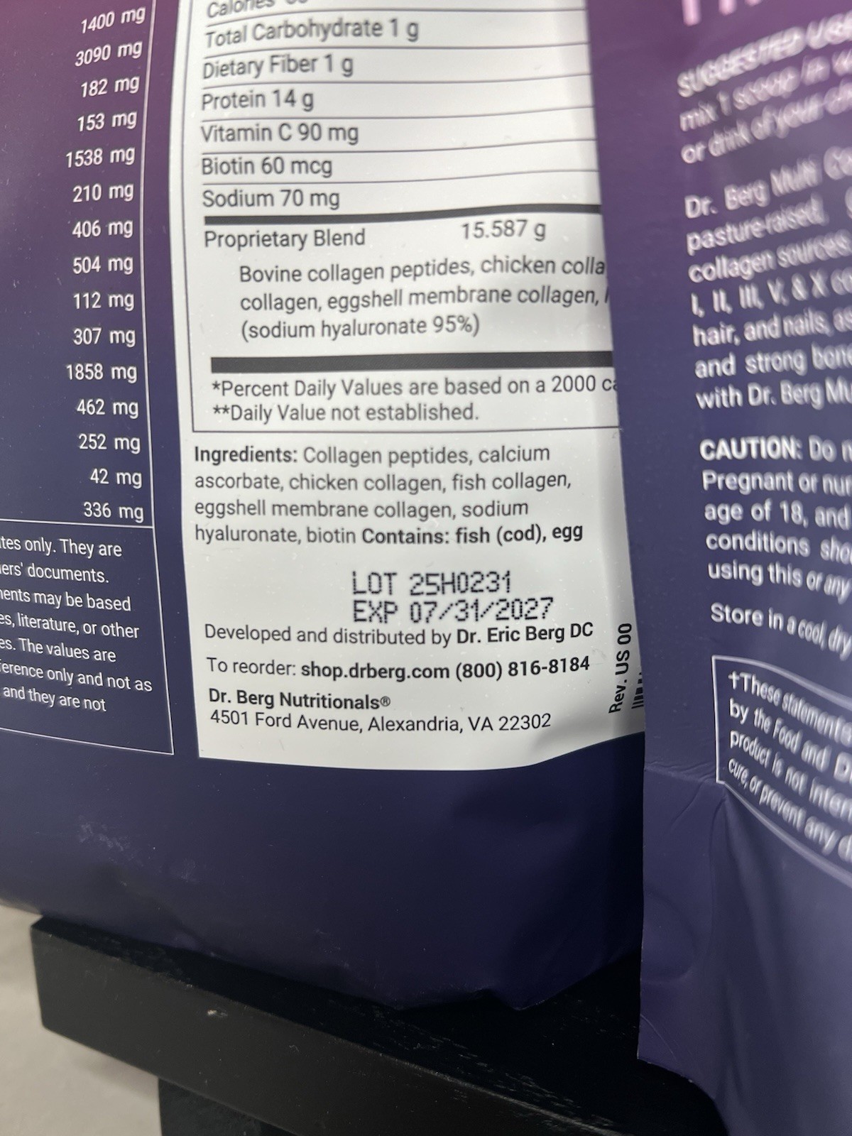 Dr. Berg Multi Collagen Peptides Unflavored Powder Two Pack 14.10 oz Exp 07/2027