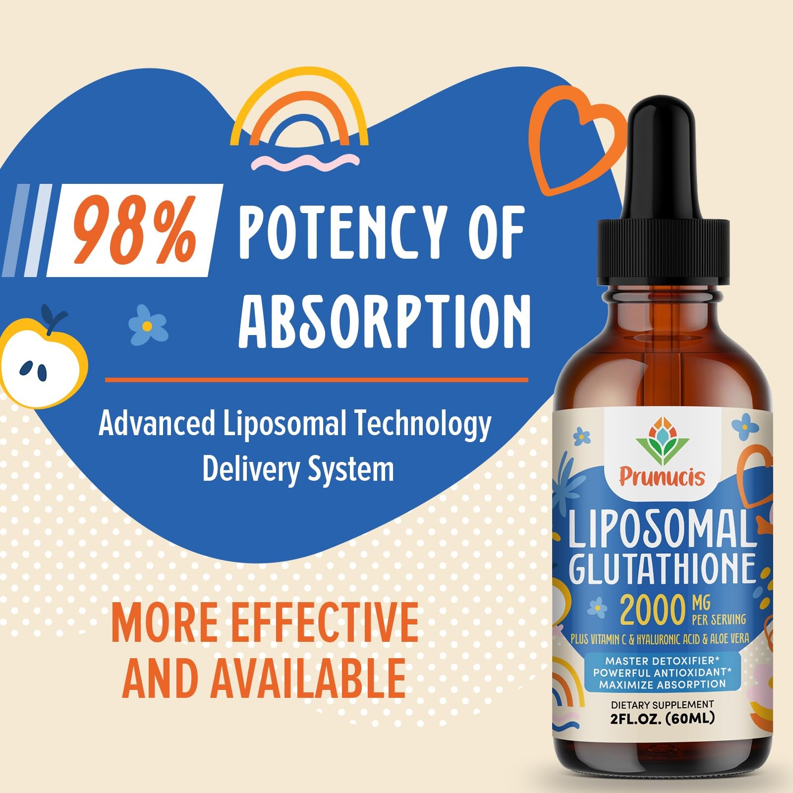 Prunucis 2000MG Liposomal Glutathione Liquid, 98% 2 Fl Oz (Pack of 1)