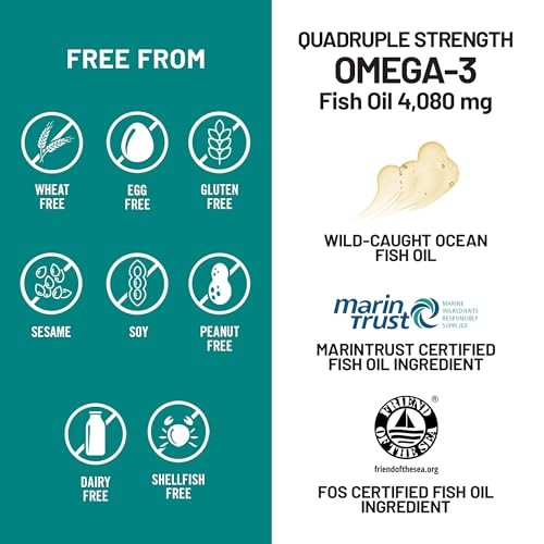 NatureWise Quad Strength Omega-3 Fish Oil 4080mg TG Form Wild Caught Burpless