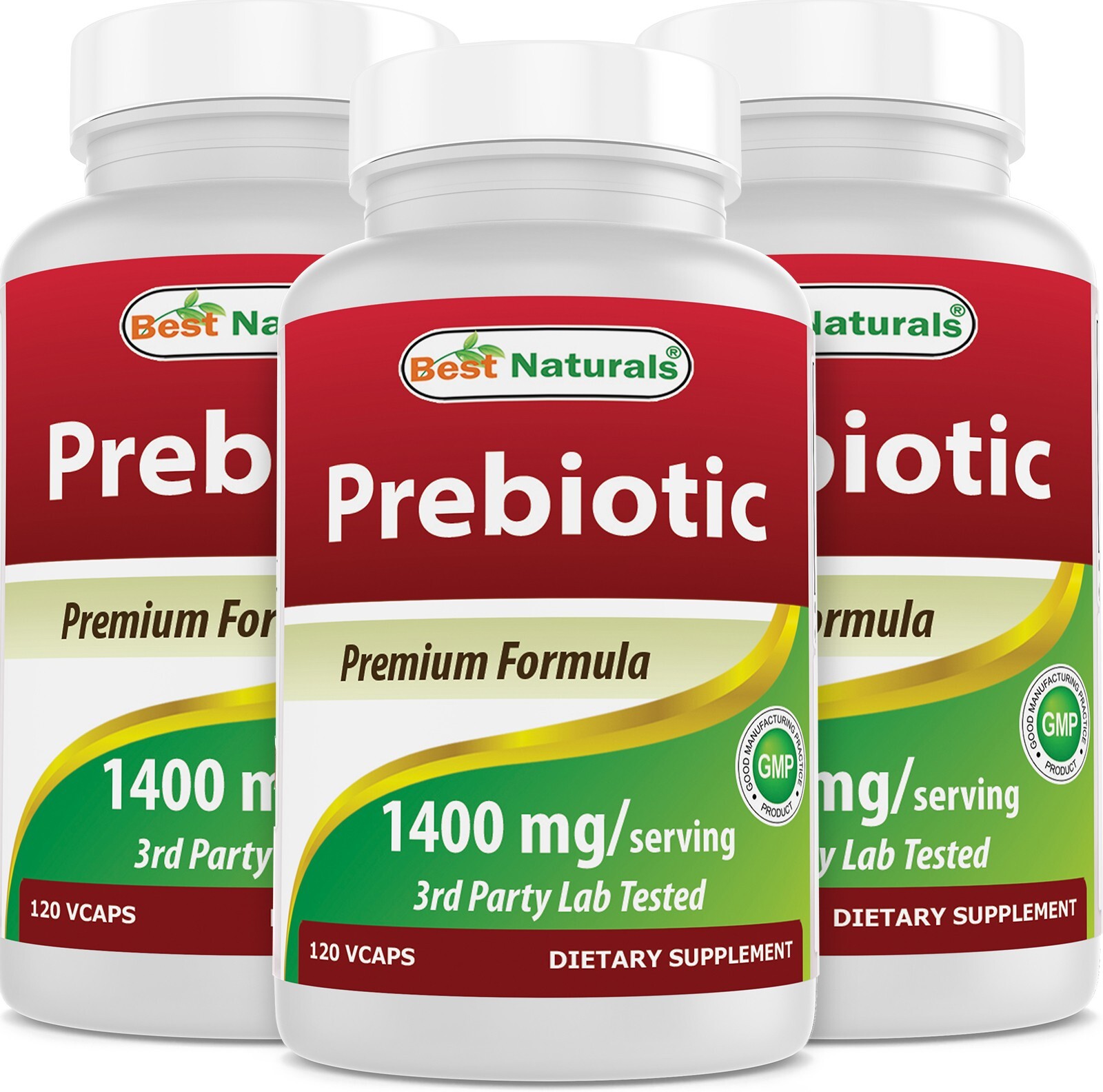 3 Pack Best Naturals Prebiotics Fiber XOS 1400mg 120 Vegetarian Capsules