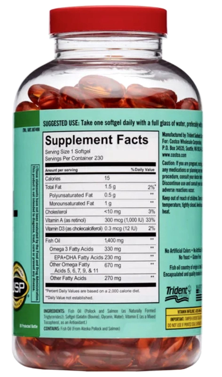 Kirkland Signature Wild Alaskan Fish Oil 1400 mg., 230 Softgels