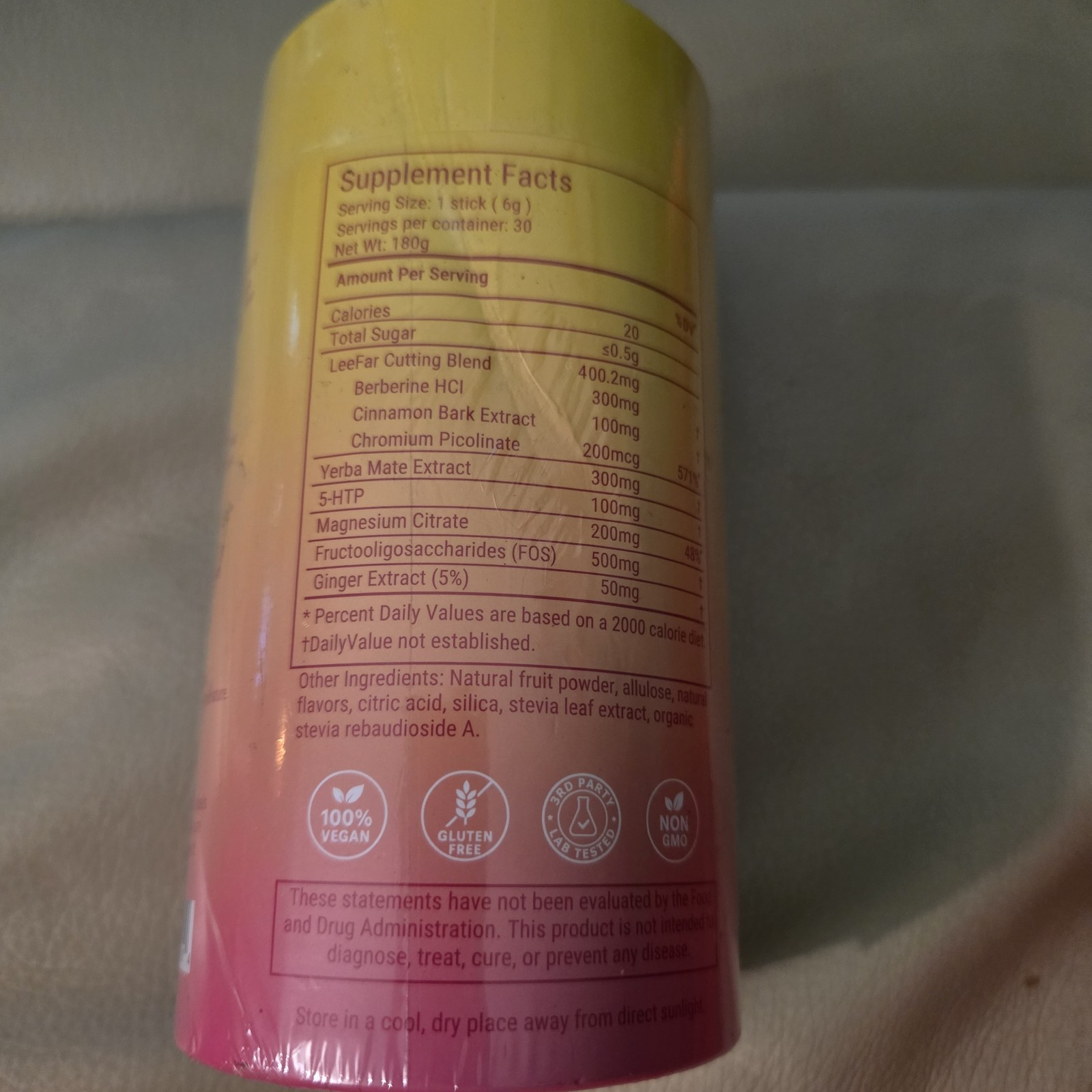 LeeFar Cutting Mix Berberine Yerba Mate Strawberry Acai 30 Vegan Sticks, Sealed