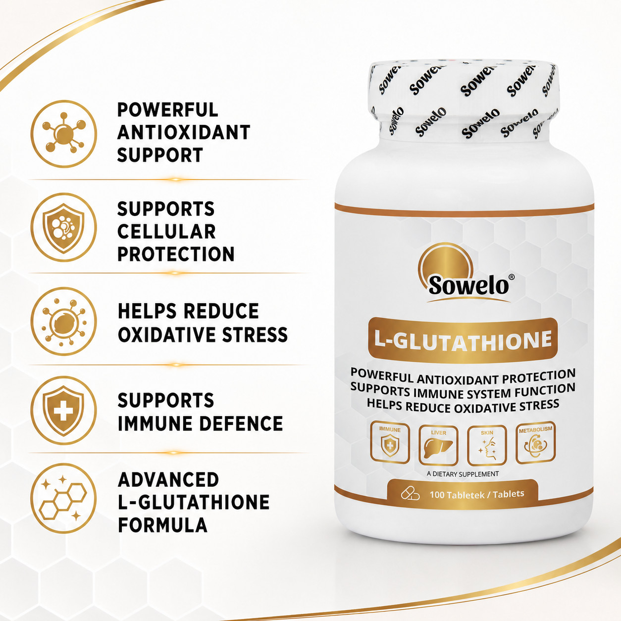 SOWELO L-GLUTATHIONE 1000mg ANTIOXIDANT REDUCES CELL DAMAGE IMMUNE SUPPORT